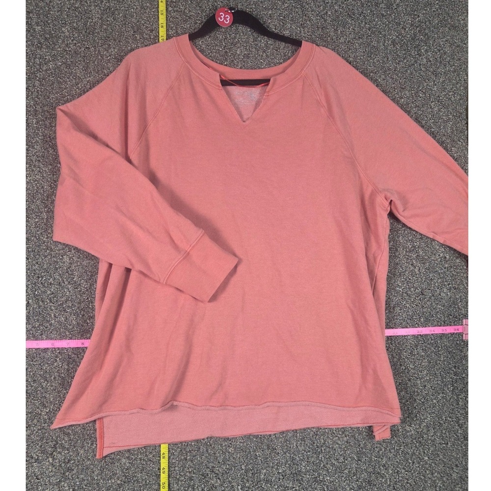 Terra & Sky Sweatshirt Womens 1X Coral Pink Notch Neck High Low Raw Hem Top